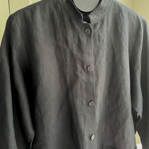 Eileen Fisher Linen Black Jacket Boxy Fit Cropped Length Front Pockets, Size Mp - Picture 5 of 16